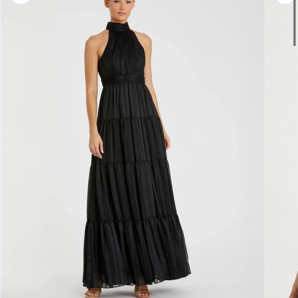 Mac Duggal Elegant Black Tiered Maxi Dress